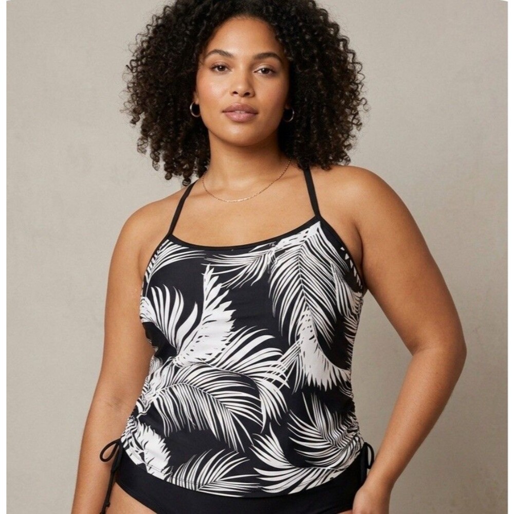 NWT South Point Tankini Padded Swim Top Black Palm Print Womens Size 24W $98 NEW